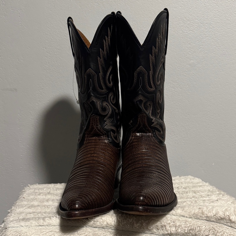 LUCCHESE Real lizard leather Brown Western Cowboy Boots